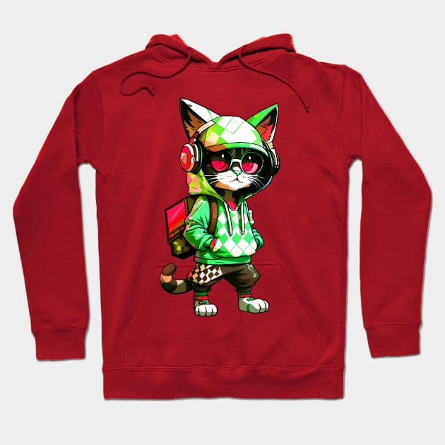 DJ Kitty Vibes (green & red) Hoodie by kendrys